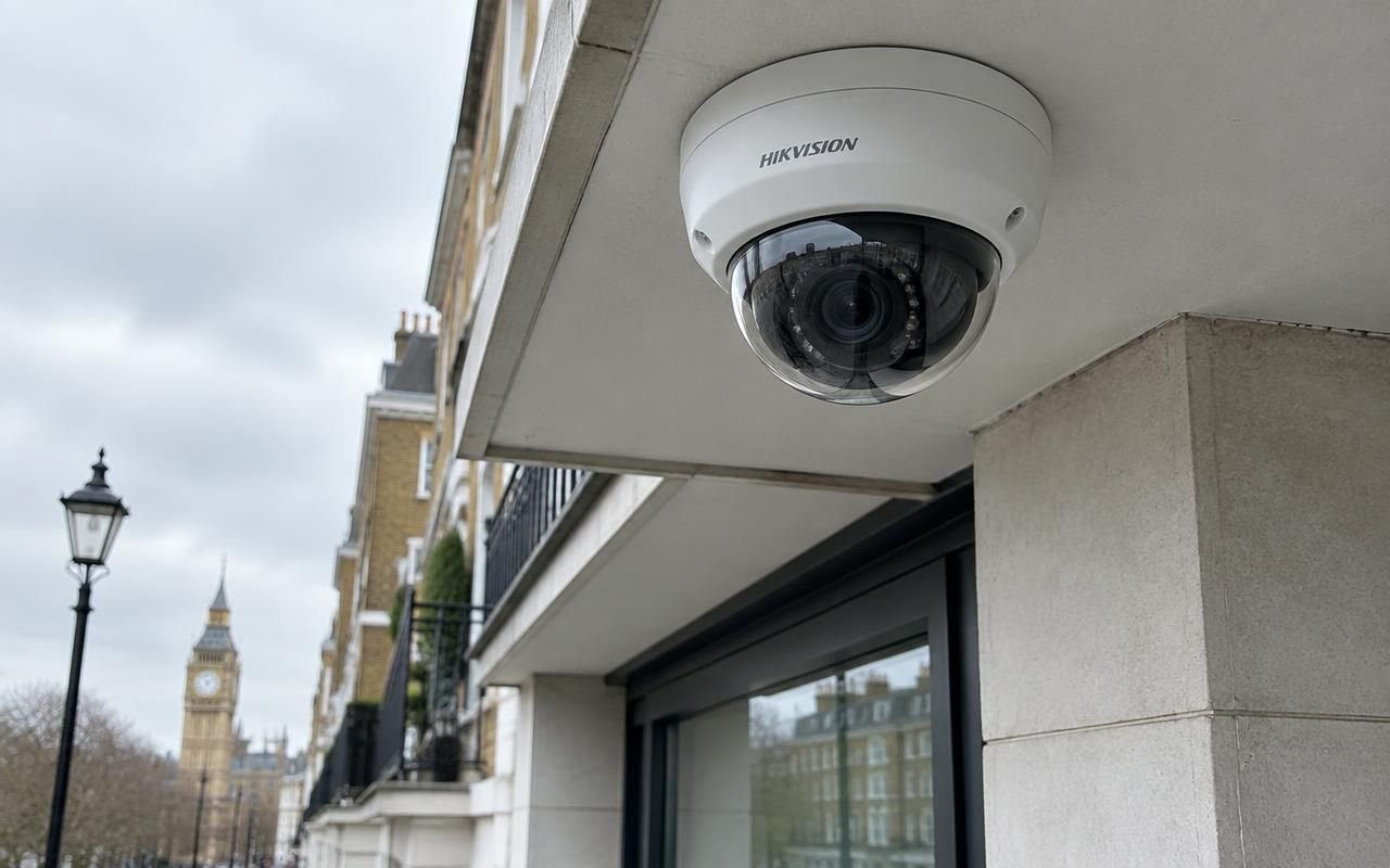 HD IP dome CCTV camera installed on the exterior of a London building